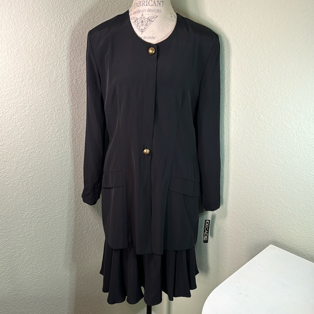 Vintage Decade 90s Black Skirt & Suit Jacket Set
